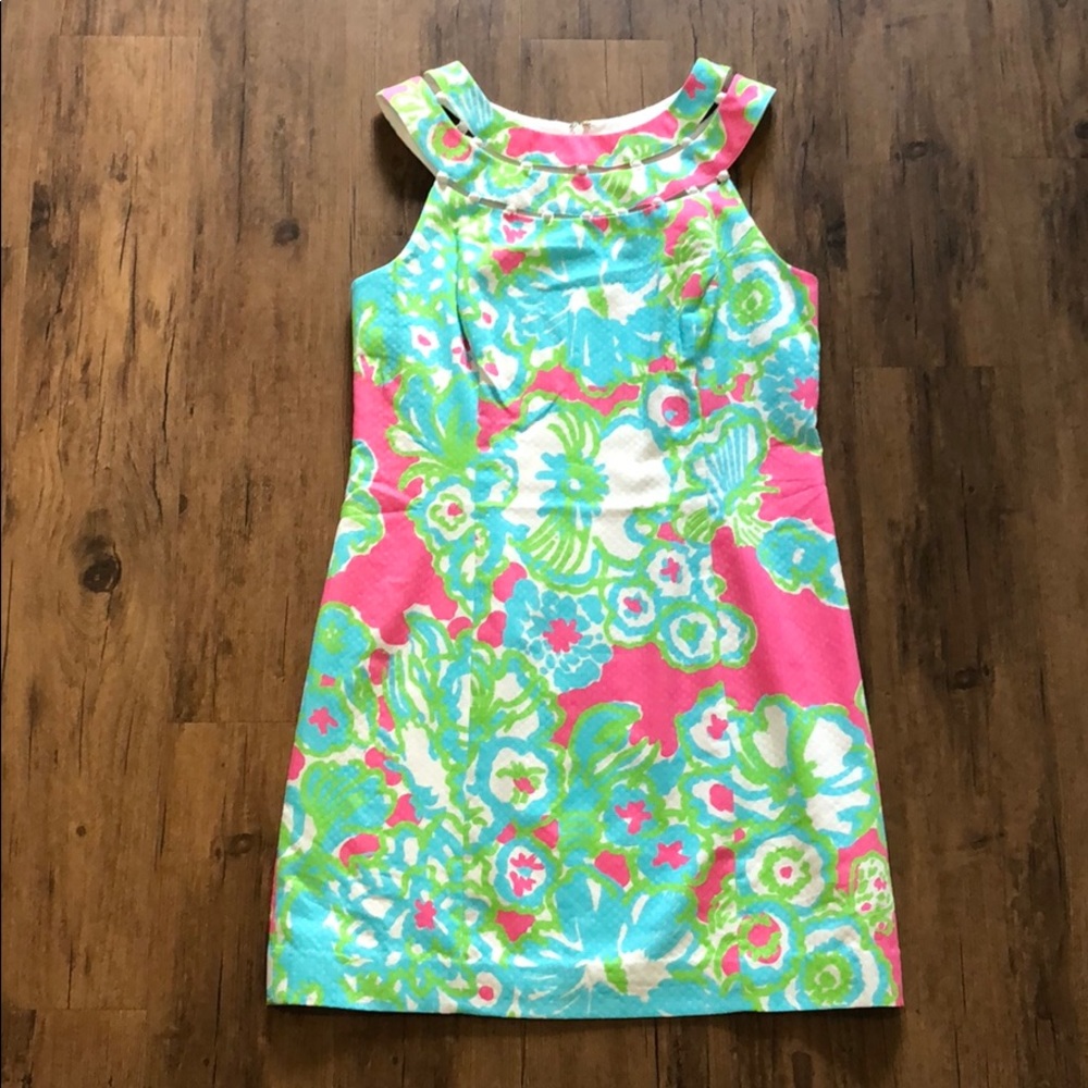 Floral Shift Dress in Pink, Aqua & Lime